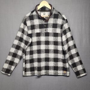 John Wayne Fleece Pullover Mens Medium Black Buffalo Plaid Check Mock Neck Snap